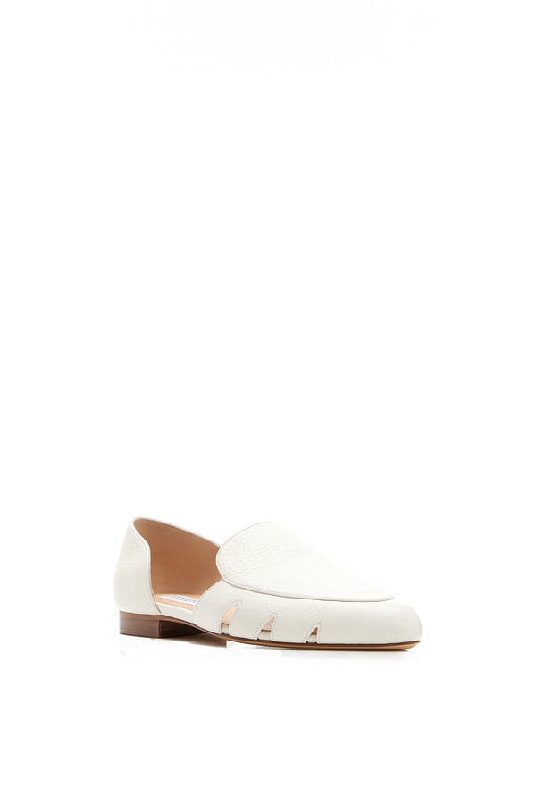 Gabriela Hearst Rory Flat Shoe In Cream Textured Leather
