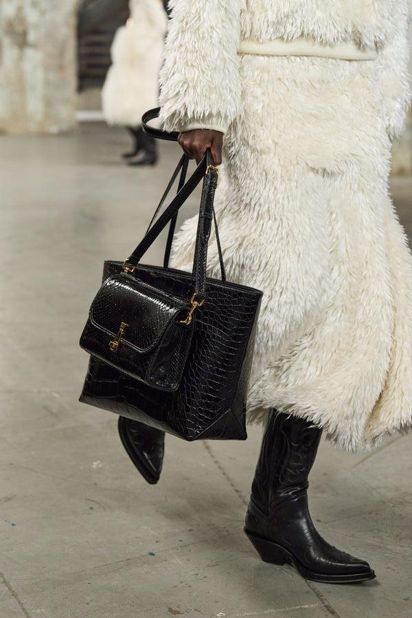 Gabriela Hearst Small Leonora Flap Bag In Black Snakeskin With Sunglasses Pouch