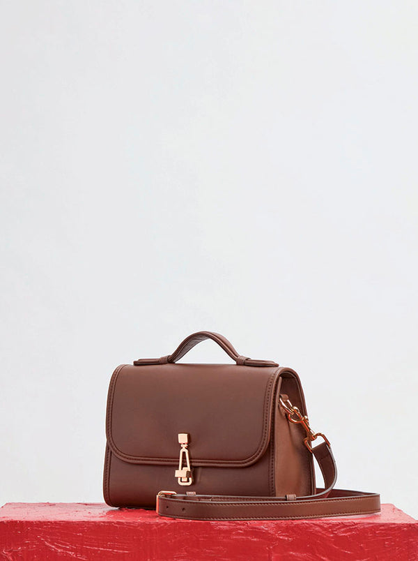 Gabriela Hearst Small Leonora Flap Bag In Chocolate Leather
