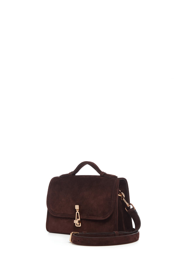 Gabriela Hearst Small Leonora Flap Bag In Dark Brown Suede
