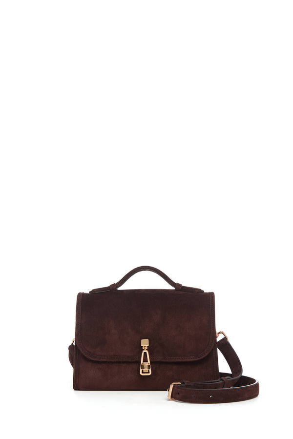 gabriela hearst Small Leonora Flap Bag in Dark Brown Suede