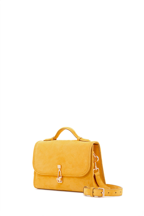 Gabriela Hearst Small Leonora Flap Bag In Golden Birch Suede