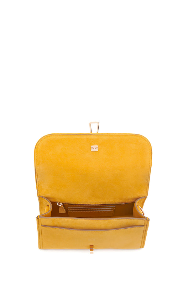 Gabriela Hearst Small Leonora Flap Bag In Golden Birch Suede