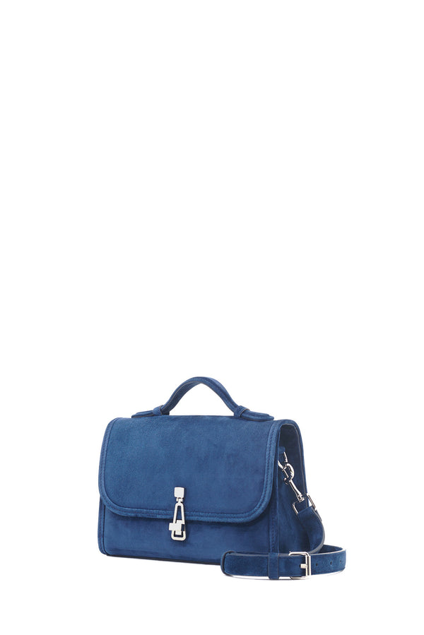 Gabriela Hearst Small Leonora Flap Bag In Navy Suede