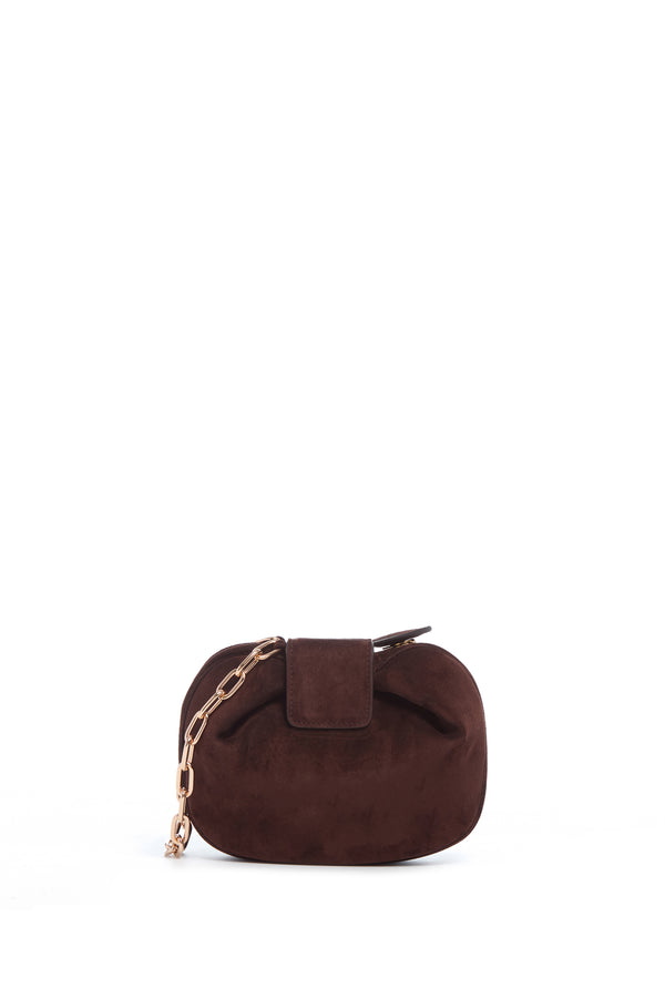 Gabriela Hearst Soft Demi Clutch With Chain In Dark Brown Suede