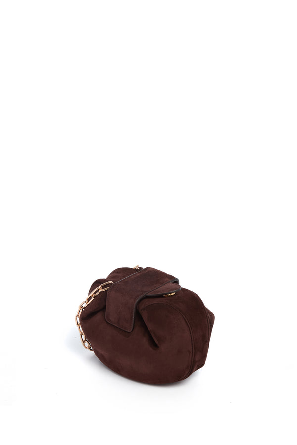 Gabriela Hearst Soft Demi Clutch With Chain In Dark Brown Suede