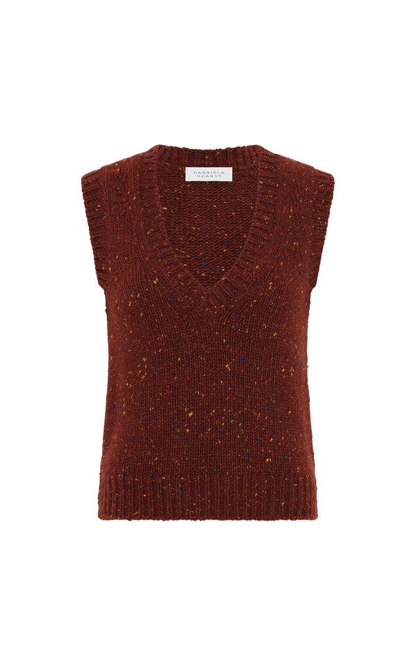 gabriela hearst Solomon Knit Vest in Burnt Sienna Multi Speckle Cashmere