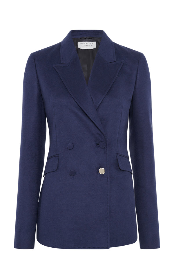 gabriela hearst Stephanie Blazer in Navy Winter Silk
