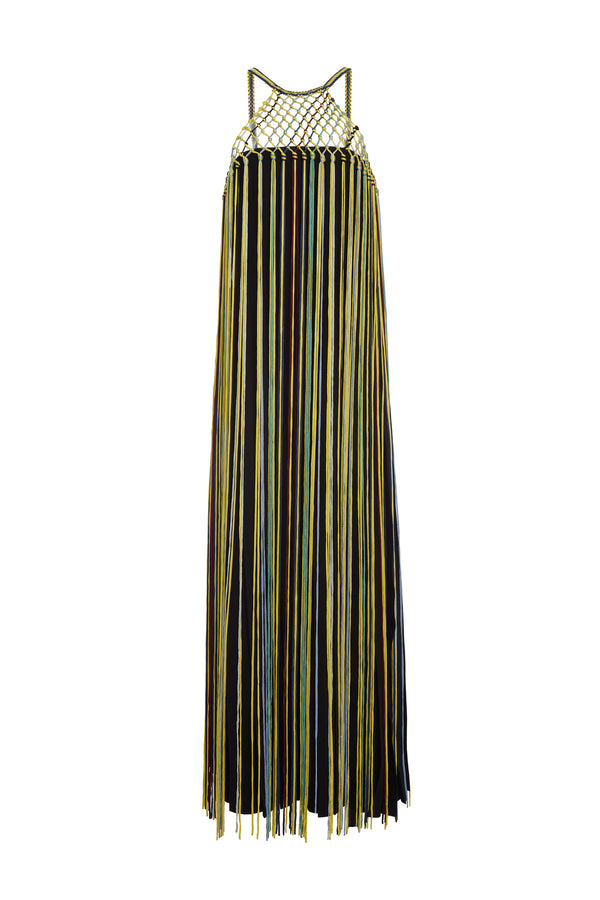 gabriela hearst Tacia Fringe Maxi Dress in Black Multi Silk