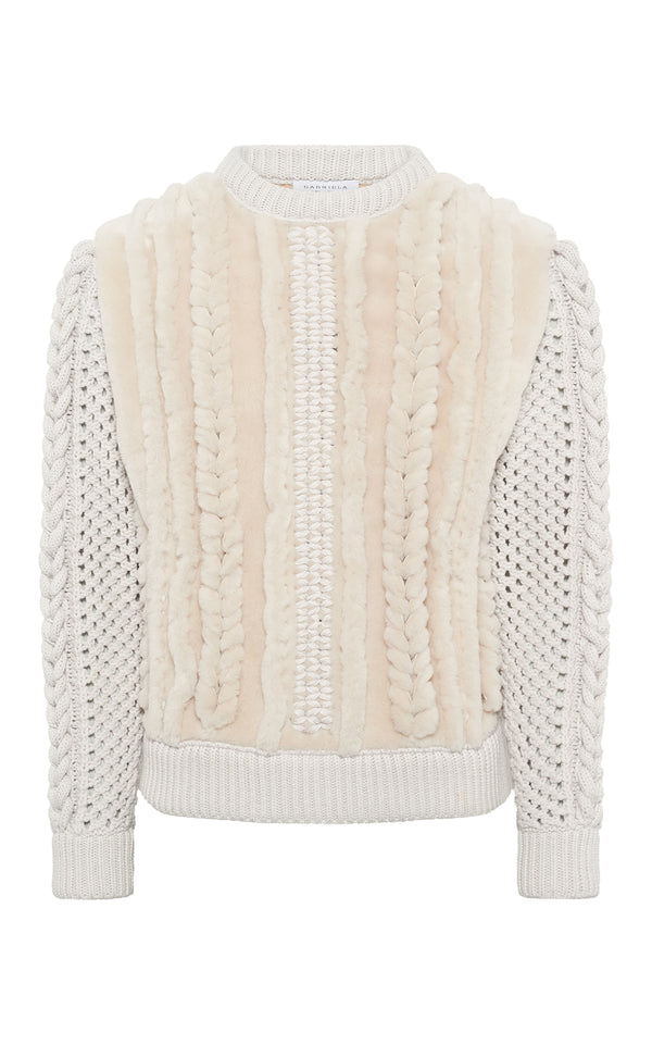 gabriela hearst Talus Knit Pullover in Ivory Cashmere & Shearling