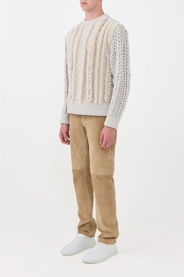 Gabriela Hearst Talus Knit Pullover In Ivory Cashmere & Shearling