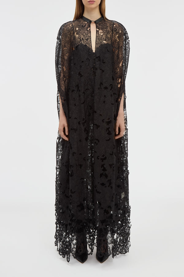 Gabriela Hearst Tarah Cape In Black Silk Organza Lace