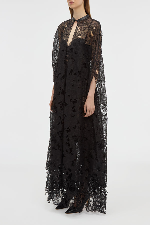 Gabriela Hearst Tarah Cape In Black Silk Organza Lace