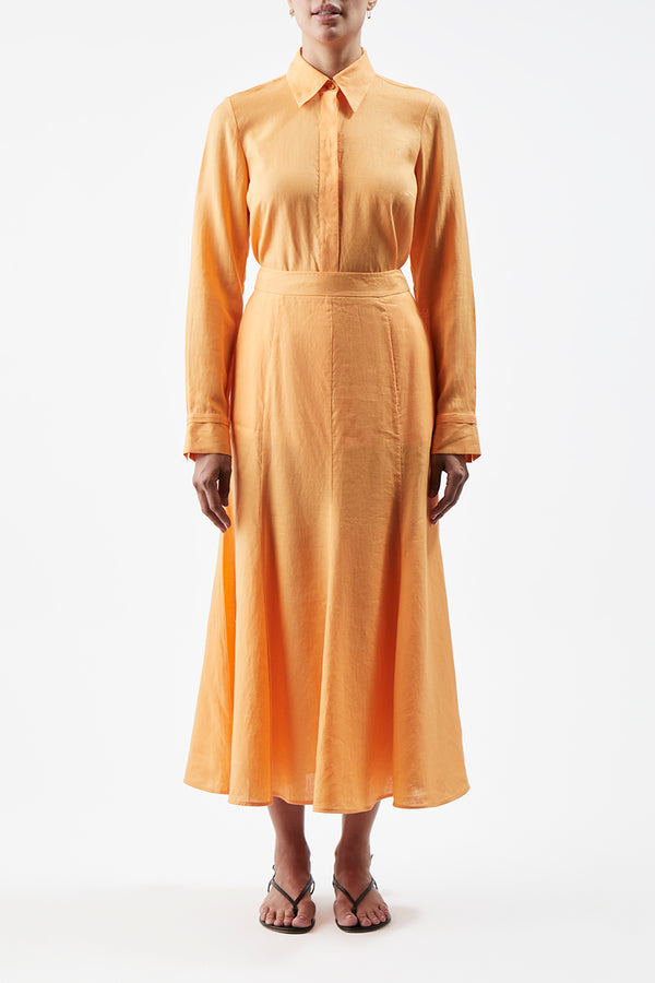 Gabriela Hearst Tate Midi Skirt In Fluorescent Orange Aloe Linen