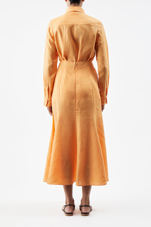 Gabriela Hearst Tate Midi Skirt In Fluorescent Orange Aloe Linen