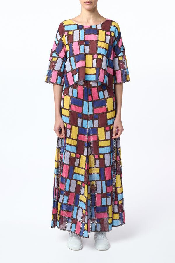 Gabriela Hearst Tatia Patchwork Embroidered Cropped Top In Aurora Multi Linen