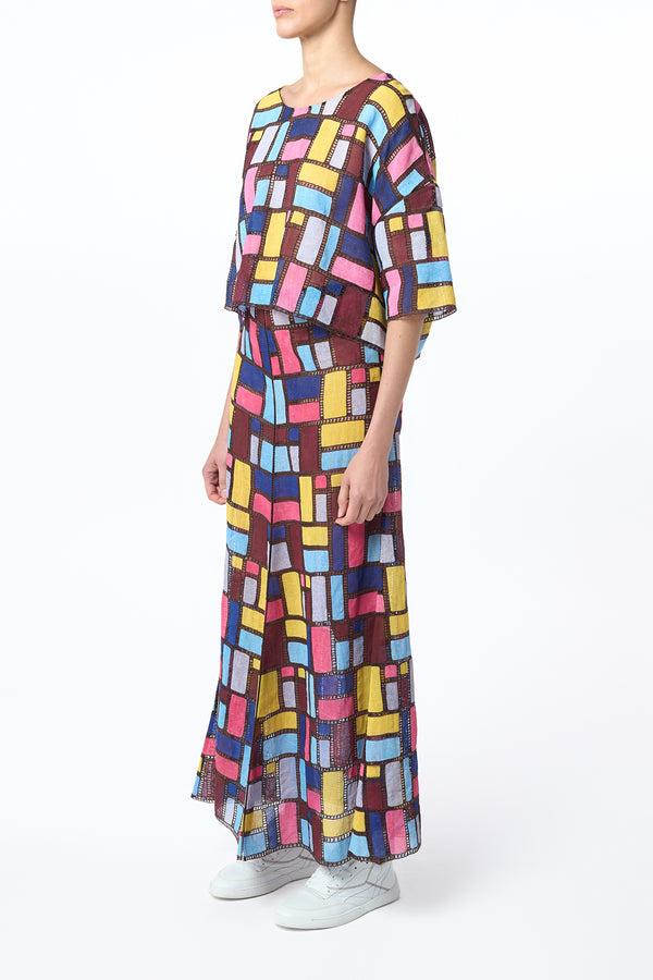 Gabriela Hearst Tatia Patchwork Embroidered Cropped Top In Aurora Multi Linen