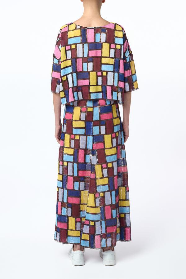 Gabriela Hearst Tatia Patchwork Embroidered Cropped Top In Aurora Multi Linen