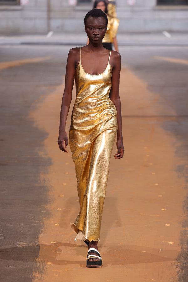 Gabriela Hearst Teles Slip Dress In Gold Metallic Nappa Leather