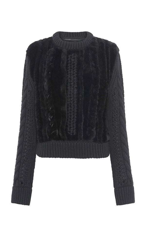 gabriela hearst Toth Knit Pullover in Black Cashmere & Shearling