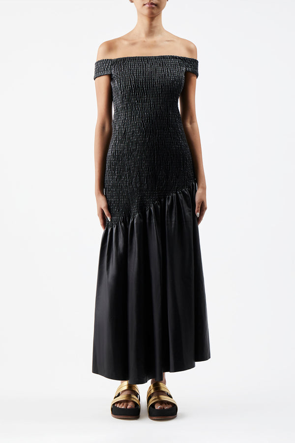 Gabriela Hearst Veloso Shirred Dress In Black Nappa Leather