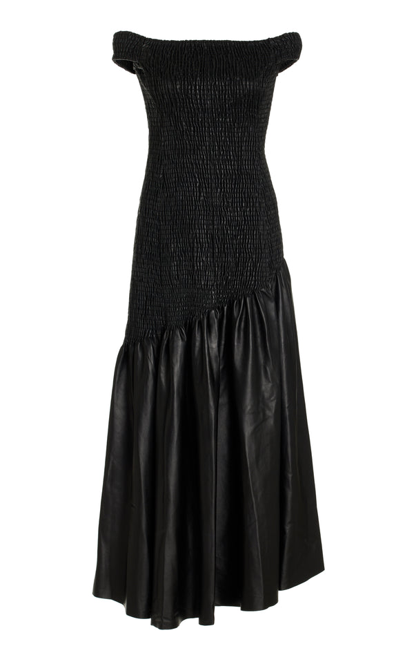 gabriela hearst Veloso Shirred Dress in Black Nappa Leather