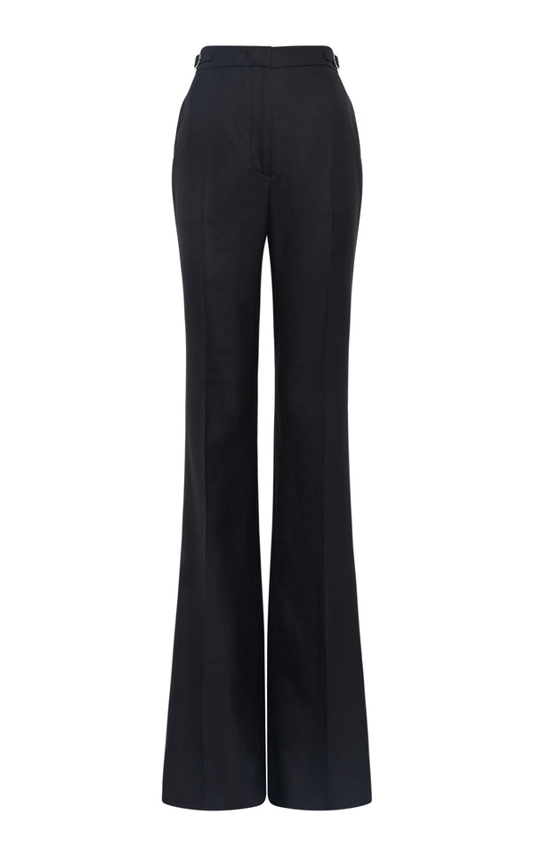 gabriela hearst Vesta Flared Pant in Black Virgin Wool Silk with Linen
