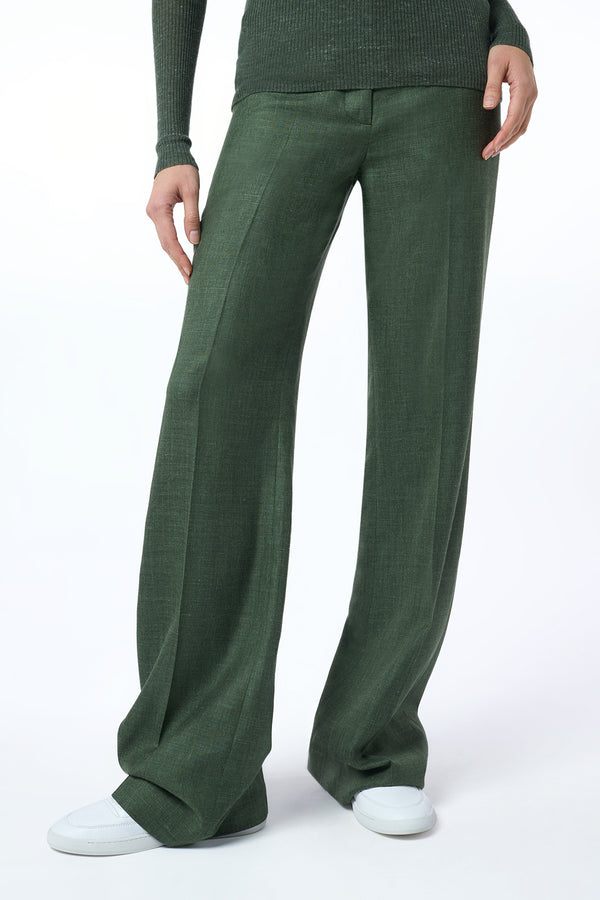 Gabriela Hearst Vesta Flared Pant In Olive Virgin Wool Silk With Linen