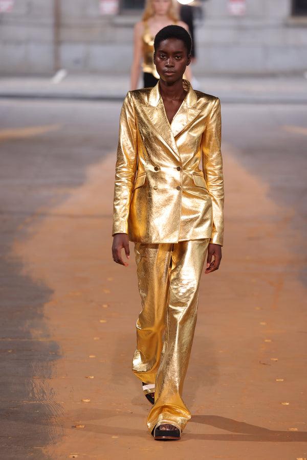 Gabriela Hearst Vesta Pant In Gold Metallic Nappa Leather