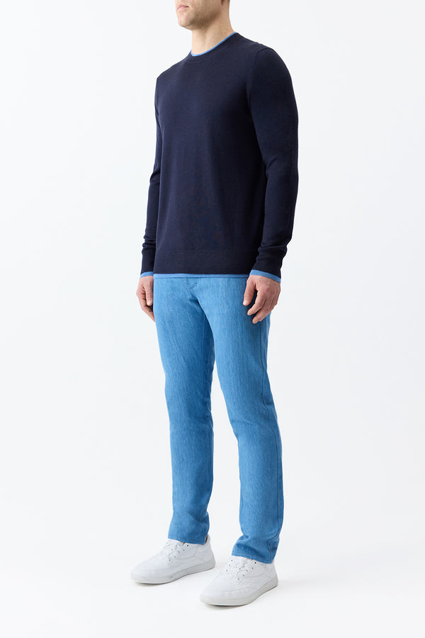 Gabriela Hearst Wells Knit Sweater In Dark Navy & Sky Cashmere Silk