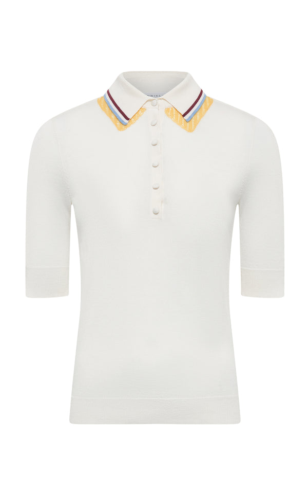 gabriela hearst Wendelyn Knit Short Sleeve Polo In Ivory Multi Cashmere Silk
