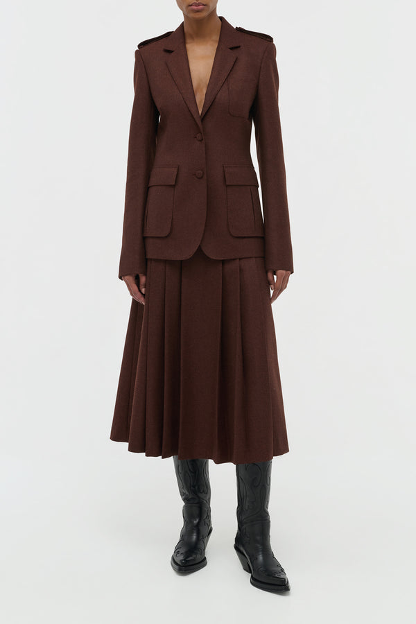 Gabriela Hearst Wesley Pleated Midi Skirt In Burnt Sienna Wool Cashmere Flannel