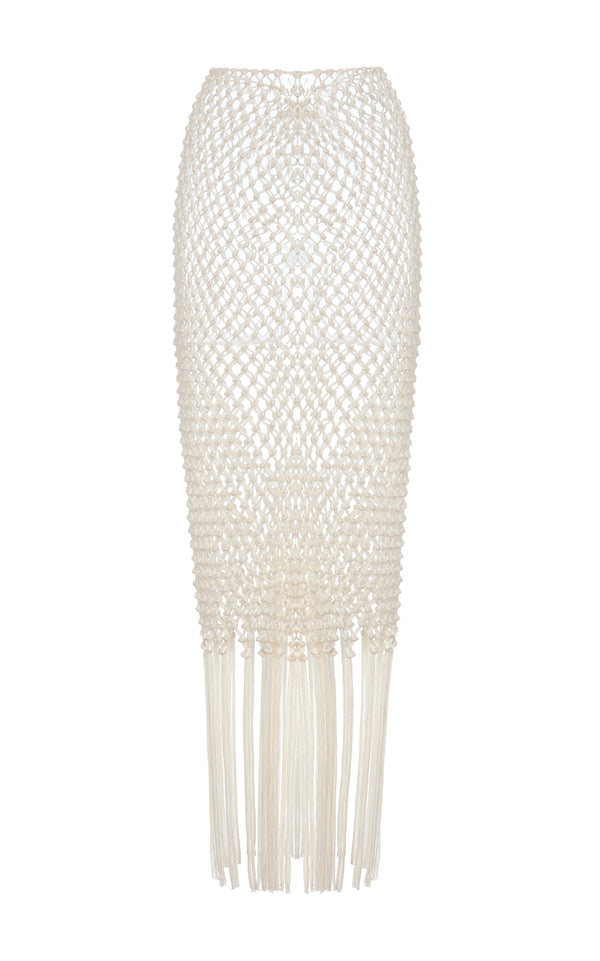 gabriela hearst Zana Fringe Macrame Maxi Skirt in Ivory Silk