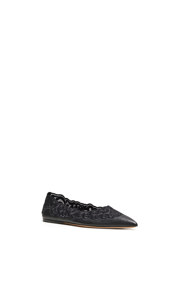 Gabriela Hearst Ziva Flat Shoe In Black Nappa Leather And Silk Lace