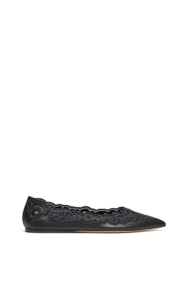gabriela hearst Ziva Flat Shoe in Black Nappa Leather and Silk Lace