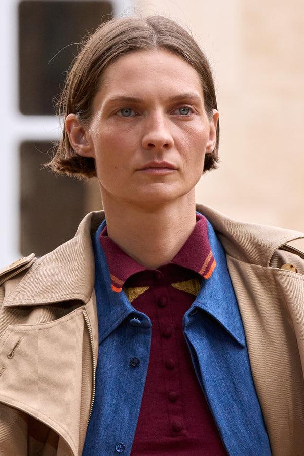 Gabriela Hearst Zorya Knit Long Sleeve Polo In Merlot Multi Cashmere Silk