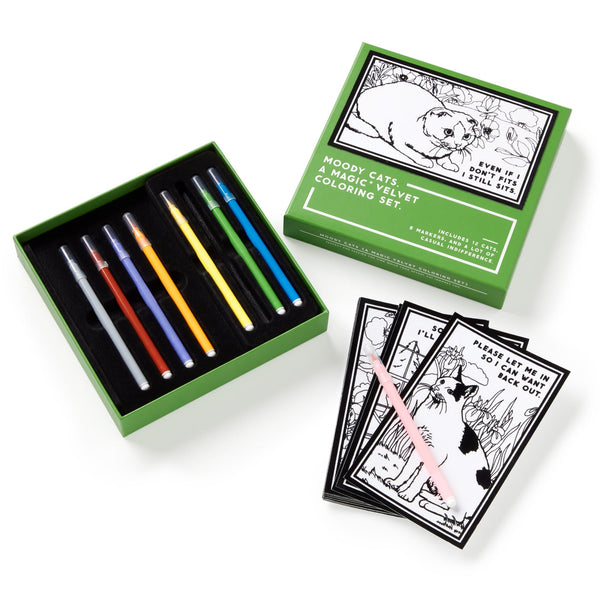 galison Moody Cats Magic Velvet Coloring Set