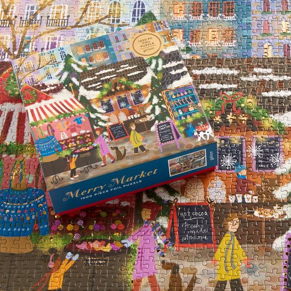 Galison Joy Laforme Merry Market 1000 Piece Foil Puzzle In A Square Box
