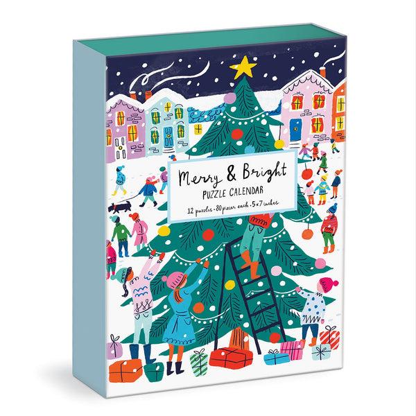galison Louise Cunningham Merry and Bright 12 Days of Christmas Advent Puzzle Calendar