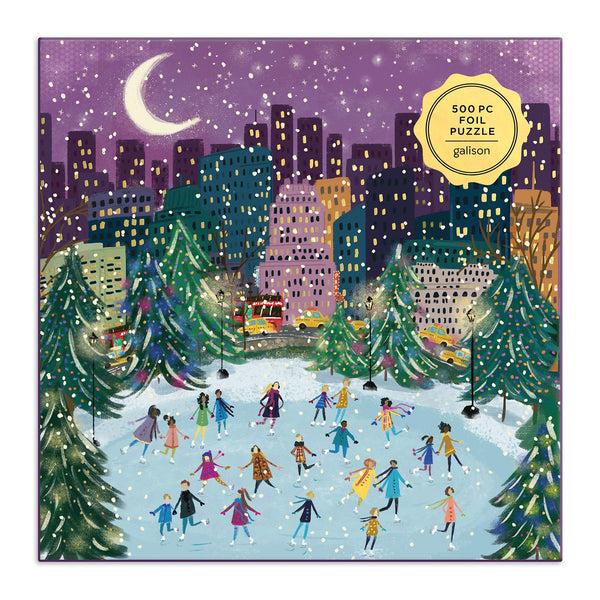 Galison Merry Moonlight Skaters 500 Piece Foil Jigsaw Puzzle