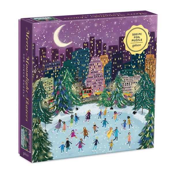 galison Merry Moonlight Skaters 500 Piece Foil Jigsaw Puzzle