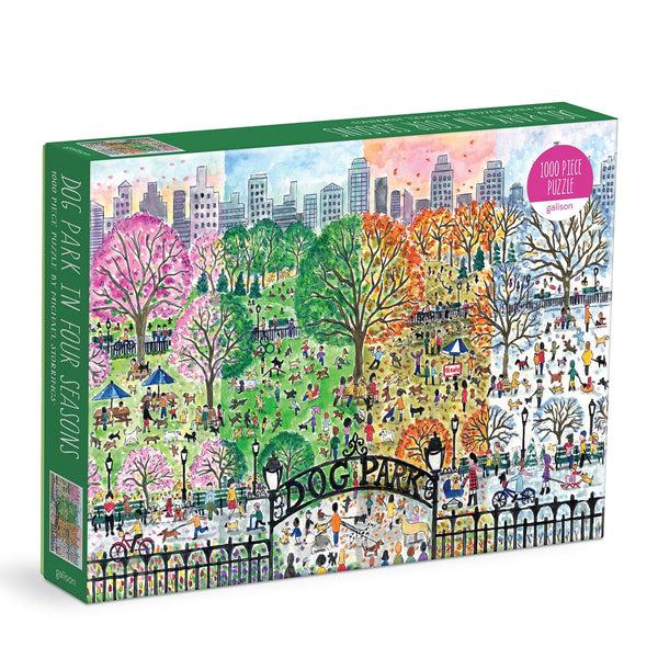 galison Michael Storrings Dog Park in Four Seasons 1000 Piece Puzzle