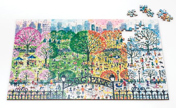 Galison Michael Storrings Dog Park In Four Seasons 250 Piece Wood Puzzle