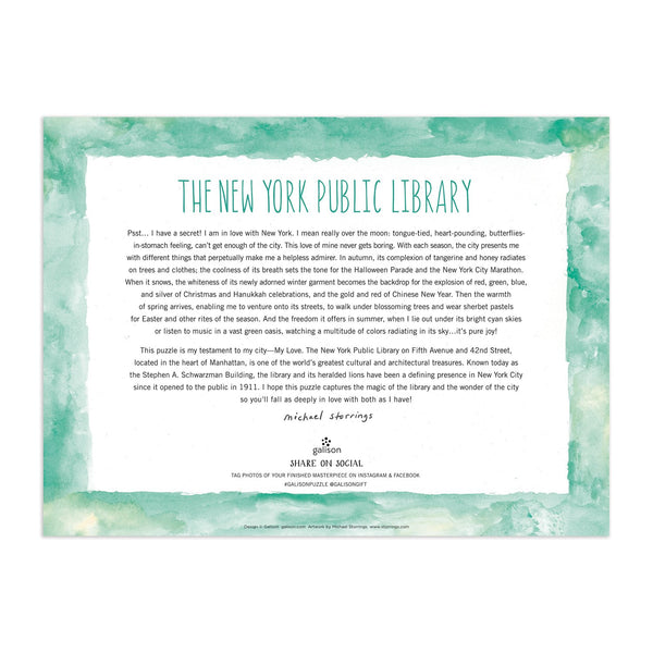 Galison Michael Storrings New York Public Library 1000 Piece Jigsaw Puzzle