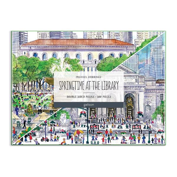 Galison Michael Storrings Springtime At The Library 500 Piece Double-Sided Puzzle