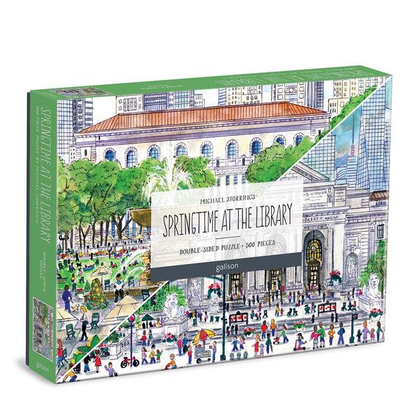galison Michael Storrings Springtime at the Library 500 Piece Double-Sided Puzzle