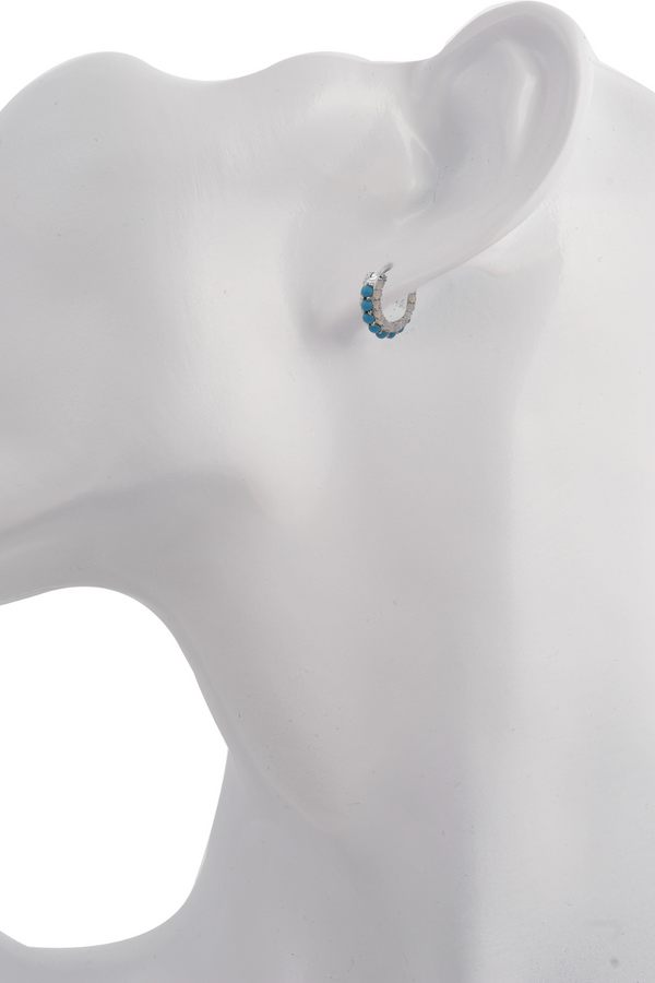 Galleria Armadoro Barrel Turquoise Cz & Opal Sterling Silver Huggie