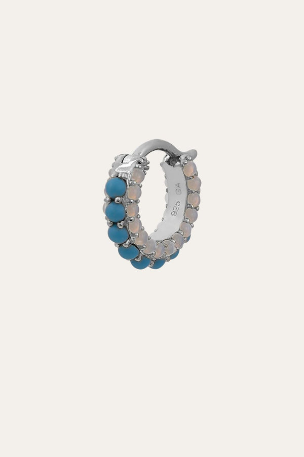 Galleria Armadoro Barrel Turquoise Cz & Opal Sterling Silver Huggie