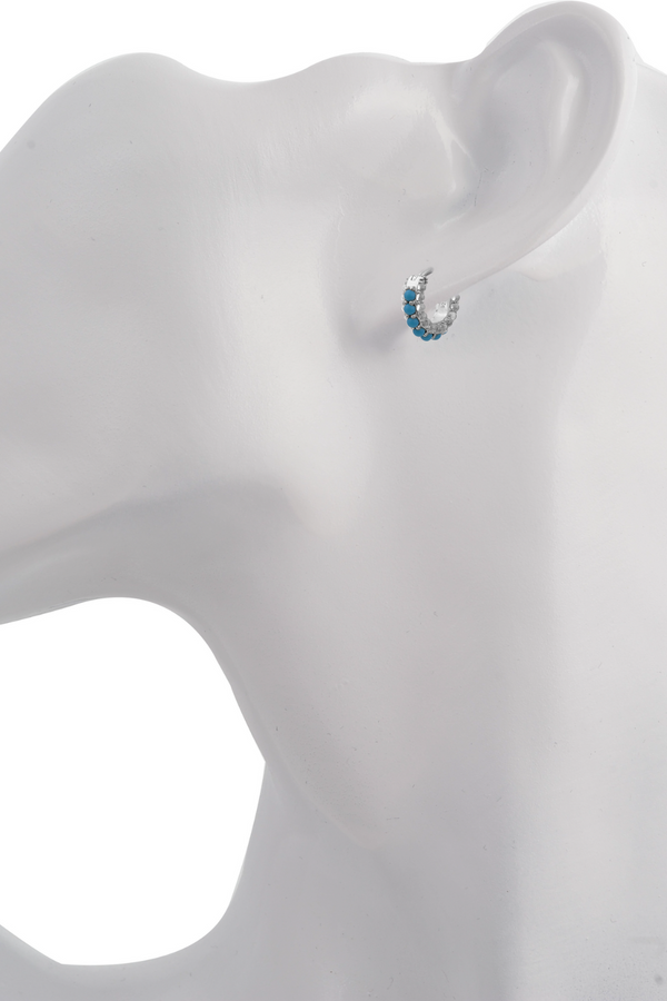 Galleria Armadoro Barrel White Cz & Turquoise Sterling Silver Huggie