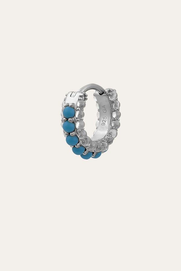 Galleria Armadoro Barrel White Cz & Turquoise Sterling Silver Huggie